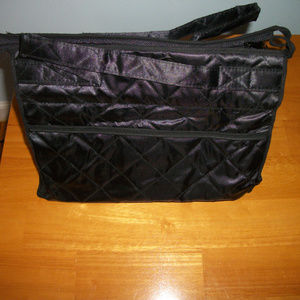 Black Quilted satin travel cosmetic purse lk new
